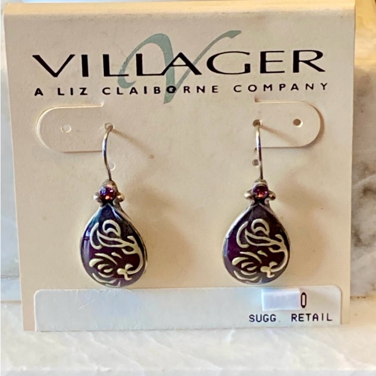 Nwt Vintage Villager Amethyst Drop Earrings